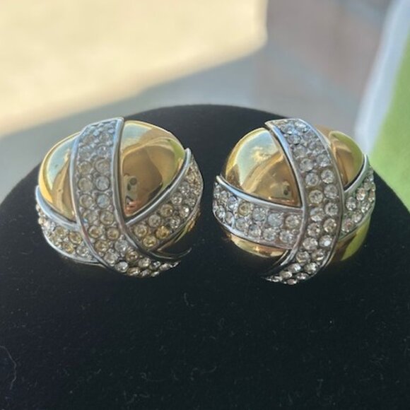 GIVENCHY Paris New York Couture Large Gold “Kiss” Rhinestone Crystal EARRINGS - Picture 4 of 12